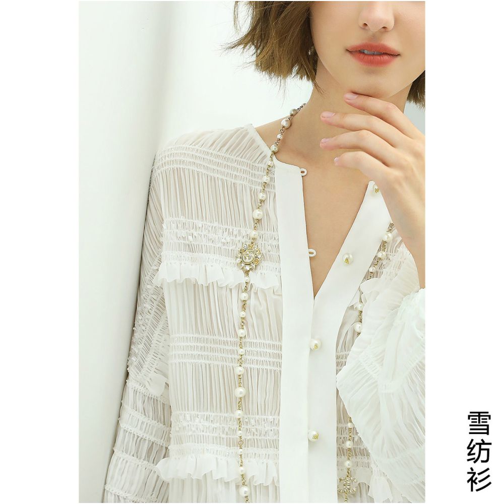 ASAYA7264 – Étoile Pleated Chiffon Blouse ✨🤍