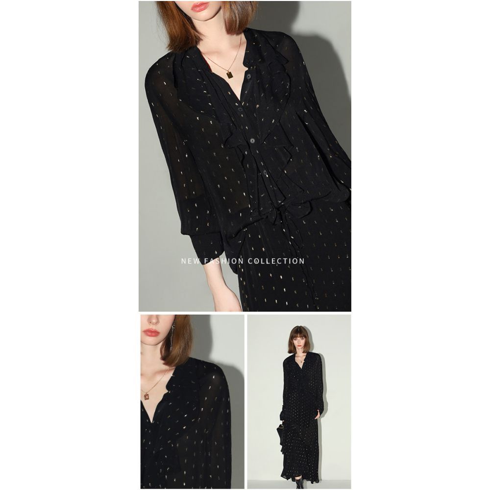 COCOBELLA Jacquard Knitted Silk Elegant and Refined Long Sleeved Shirt for Women SR0049 2 image 1