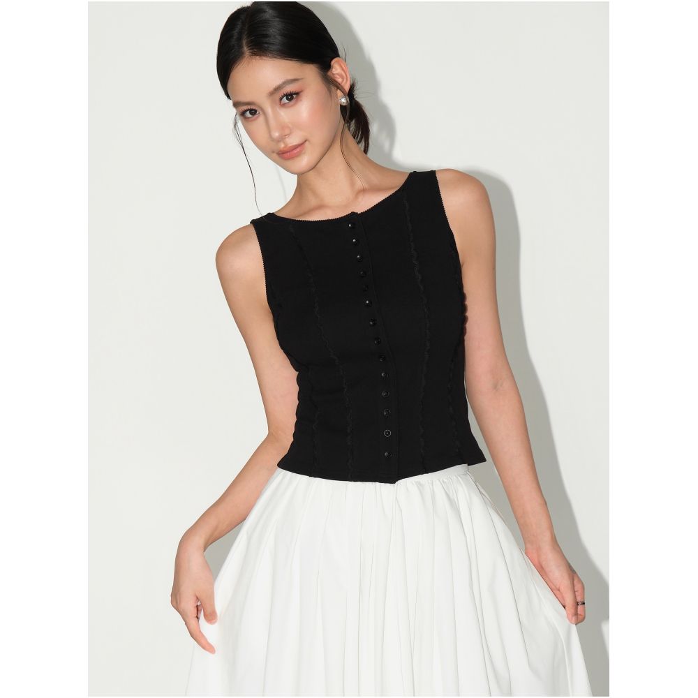 ASAYA7277 – Parisian Lace Trim Knit Top 🤍🖤