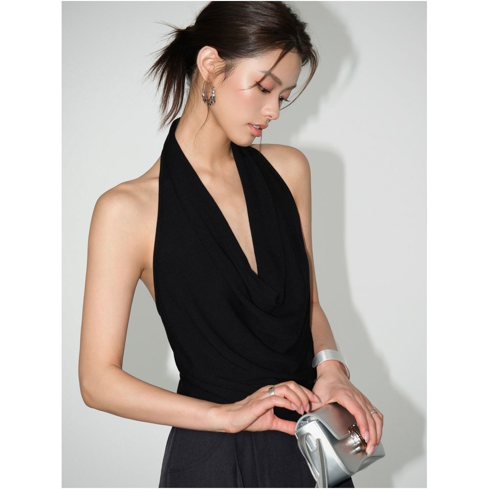 NEVA HU halter neck camisole top for women pure and sexy revealing backless sleeveless knit top image 3