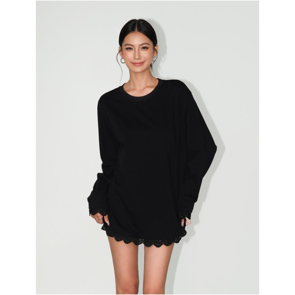 ASAYA7281 – Lace Trim Lounge Tee Dress ☁️🖤