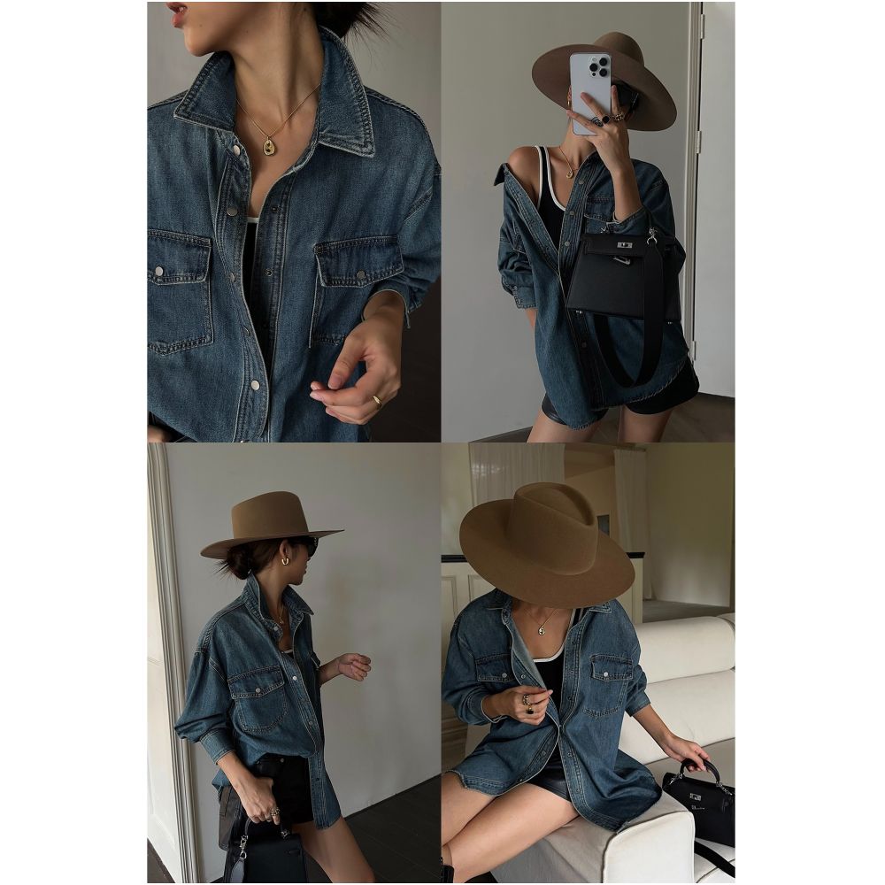 NEVA HU Blue Retro Denim Shirt Women s New Loose Casual Design Long Sleeved Jacket Top image 0