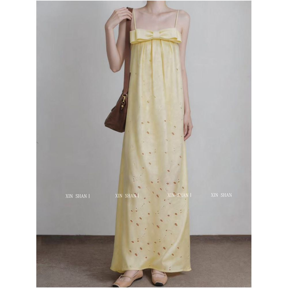 Johor Bahru Studios Yellow Spaghetti Strap Dress Sweet and Gentle Style 2026 New Loose Fit and Slimming Dress image 1