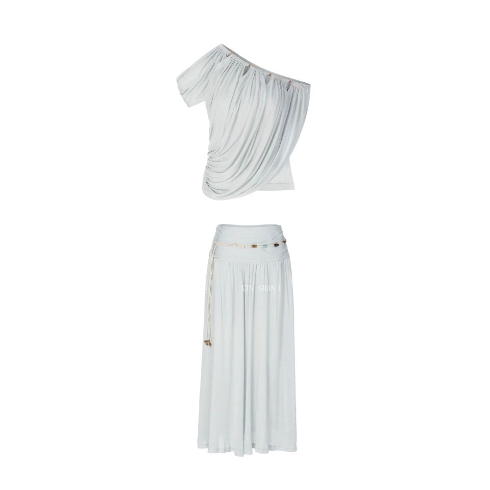 Johor Bahru Studios Yu Shuxin s Same Style Women s Resort Style 2026 Summer New One Shoulder Two Piece Set image 1