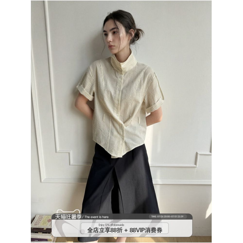 ASAYA7304 – Airy Textured Belted Shirt ☁️🤍