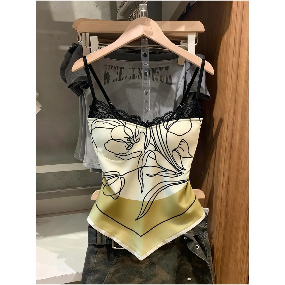 Artistic floral gradient satin camisole for women a unique and stylish design that flatters the figure slims the waist and creates a chic and sexy look image 0