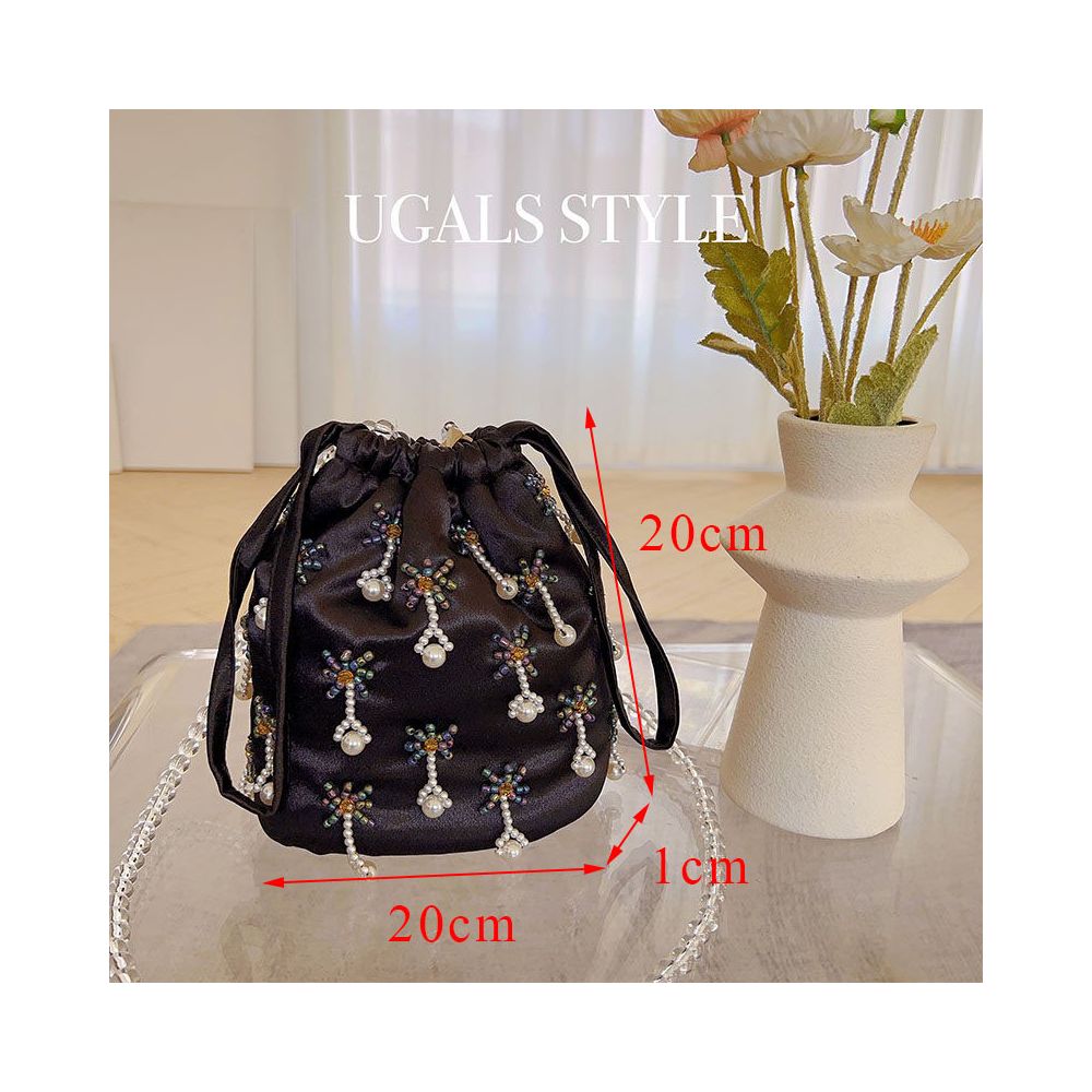 UGALS New Chinese Style Pink Floral Evening Dress Silk Hand woven Beaded Tassel Bucket Bag Underarm Crossbody Bag image 2