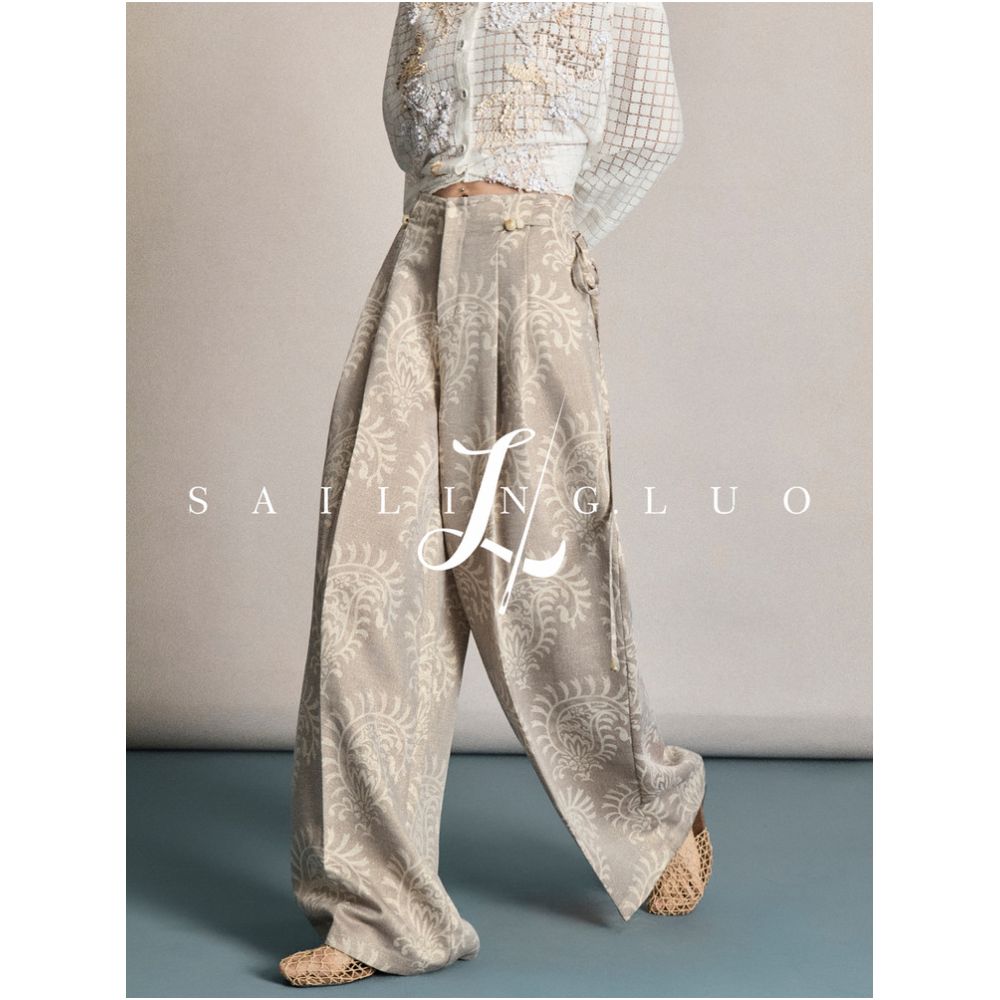 SailingLUO 2026 New Linen Beaded Floral Loose Breathable Wide Leg Casual Pants image 0