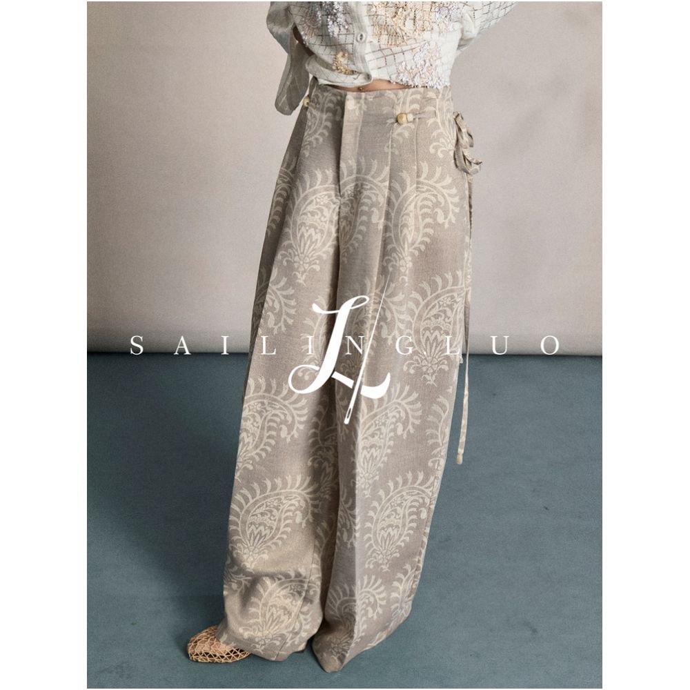 SailingLUO 2026 New Linen Beaded Floral Loose Breathable Wide Leg Casual Pants image 1