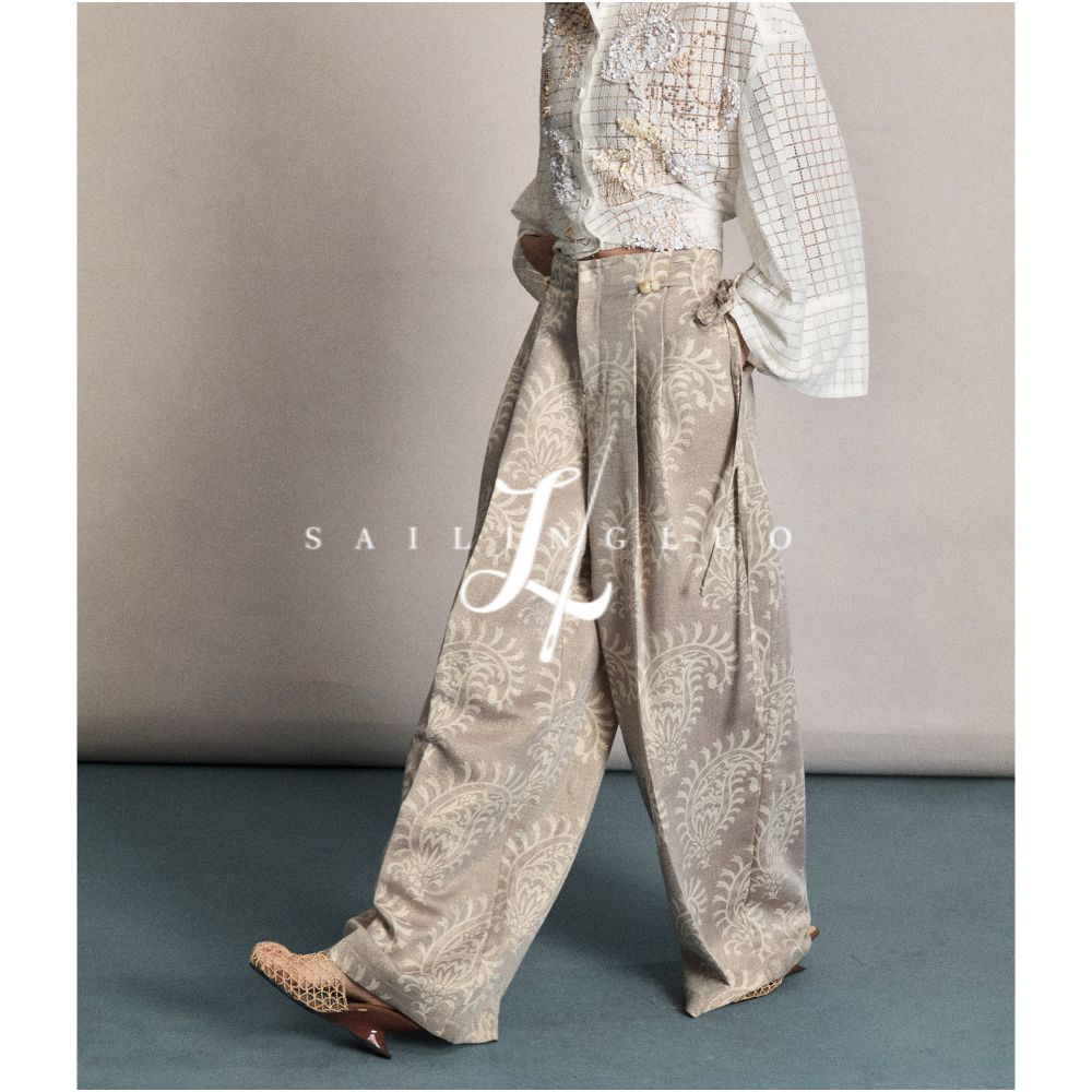 ASAYA7316 – Paisley Jacquard Wide-Leg Pants 🤍✨