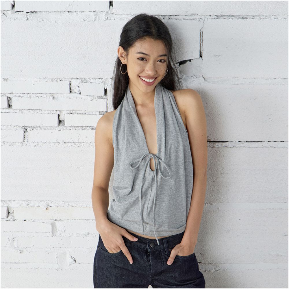 ASAYA7319 – Midnight Drape Halter Top 🩶🖤
