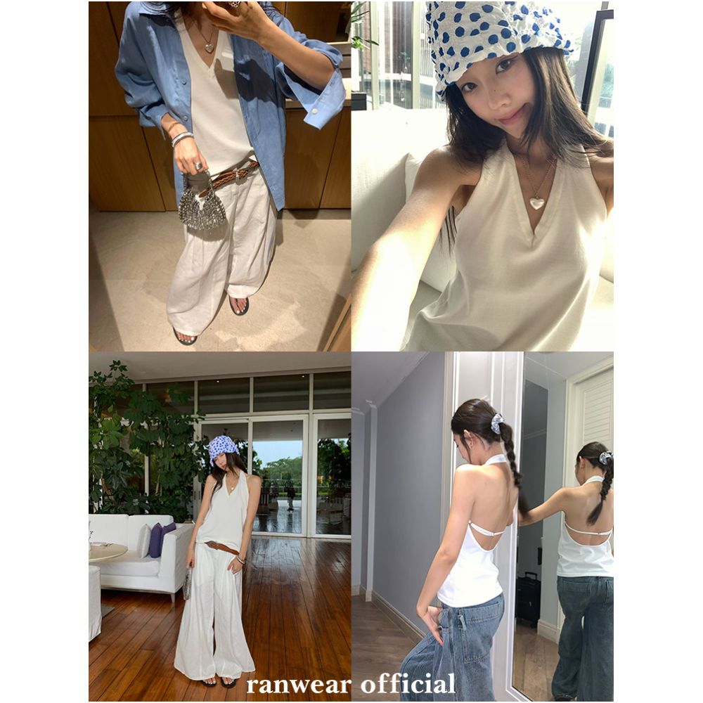 Ranwear Sweet and Chic Kendall Jenner s Painless Backless Knit Halter Neck Tank Top for Women image 3