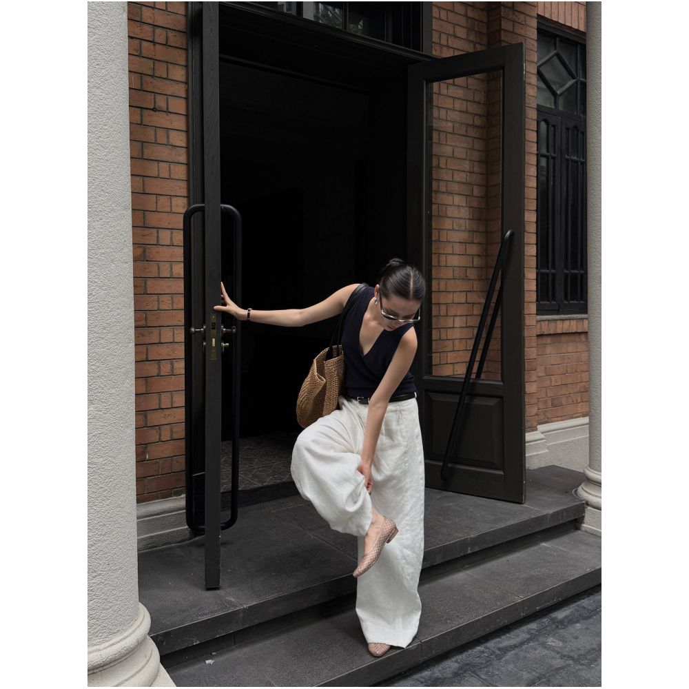 PURITY YR Niche Minimalist Korean Style Loose Fit Summer Linen Pants Super Slimming High End Casual Wide Leg Pants image 3