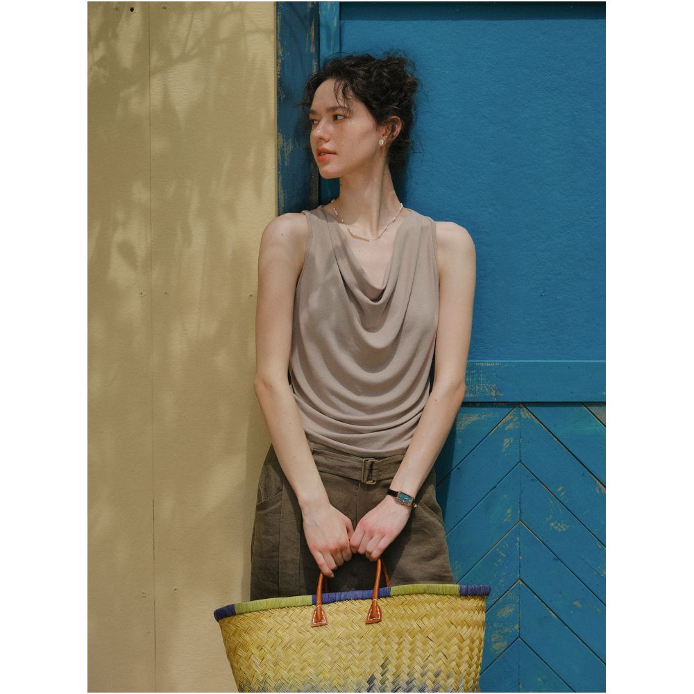 ASAYA7379 – Draped Elegance Sleeveless Top 🤎✨