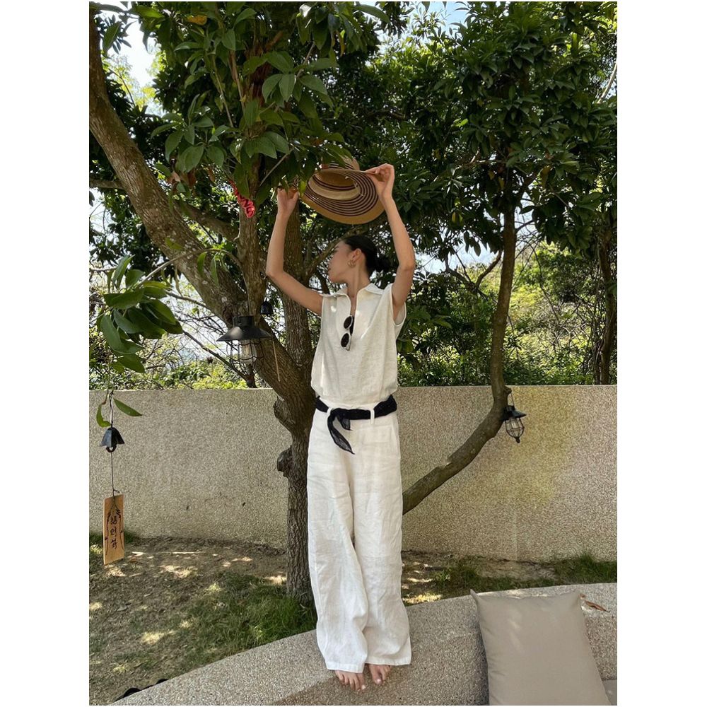 PURITYYH Niche Minimalist White Elegant Casual Linen Pants Wide Leg Versatile High Waist Straight Leg Women s Pants image 1
