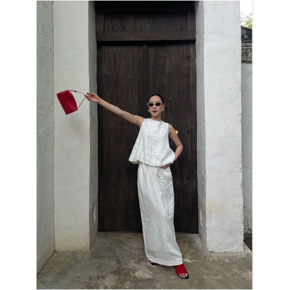 PURITY YR Niche Minimalist Relaxed Linen Bulb Style Loose Sleeveless Top Skirt Set for a Slimming Look image 0