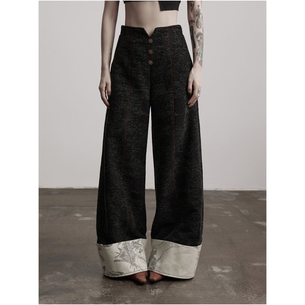 ASAYA7583 – Ink Contrast Wide-Leg Pants 🖤🤍
