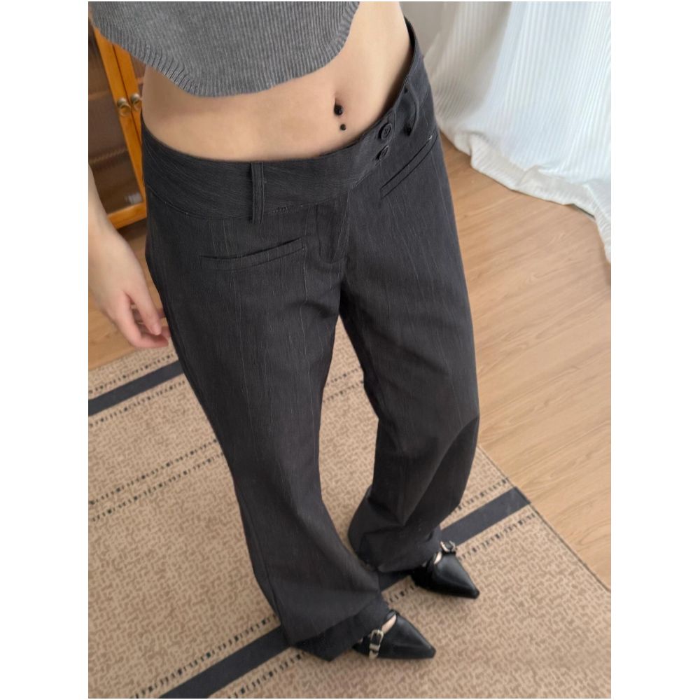 American retro flared suit pants for women summer thin style plus size low waisted narrow fit drape slimming casual wide leg pants image 0