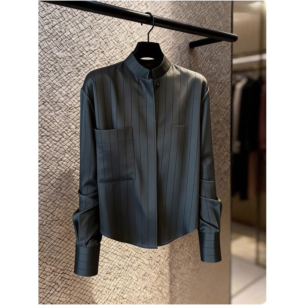 2026 Early Autumn New Arrival Casual and Elegant Versatile Super Cute Loose Black and Gray Shirt for Women Dressing Out of Department Store image 2