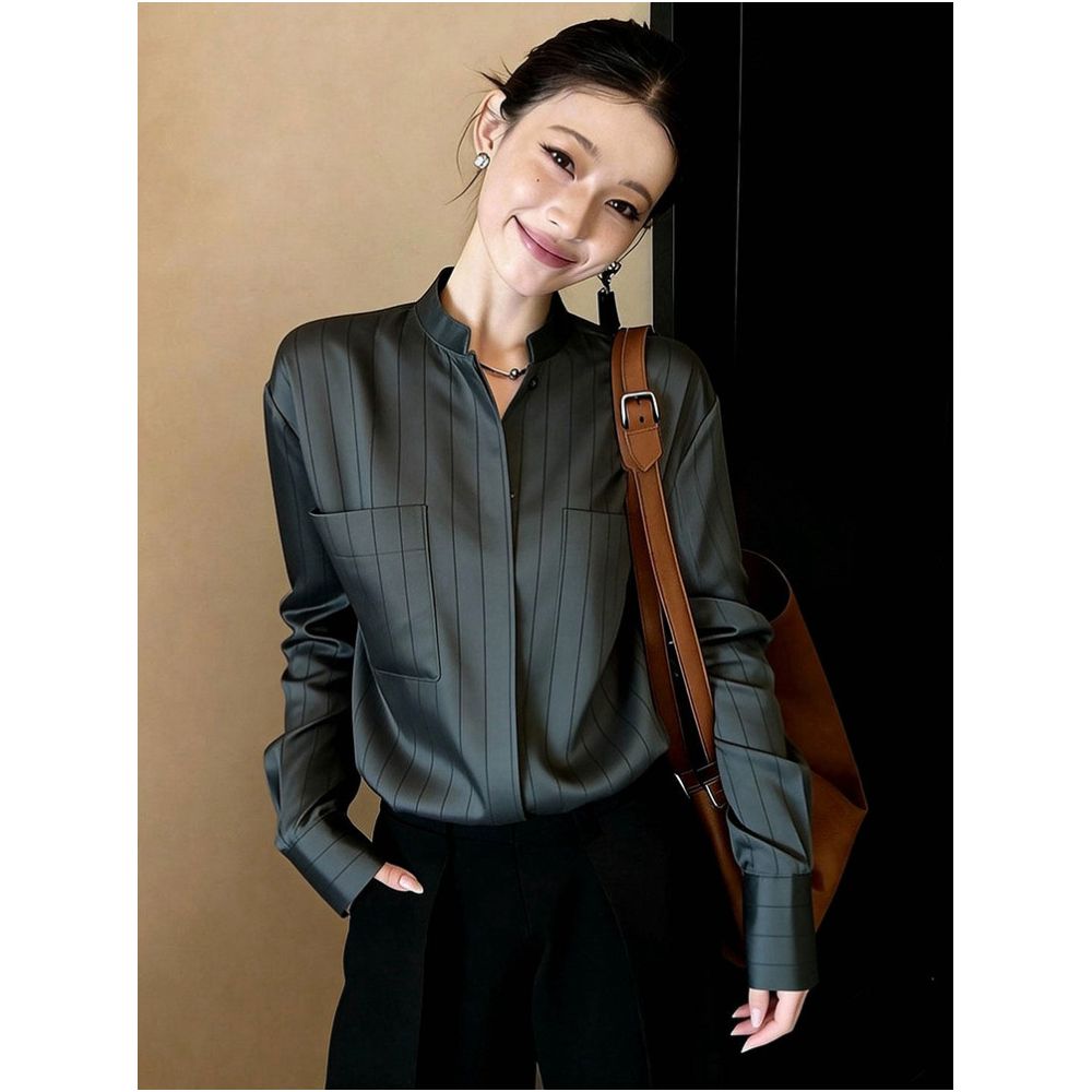 ASAYA7676 – Midnight Pinstripe Pocket Shirt 🖤🩶