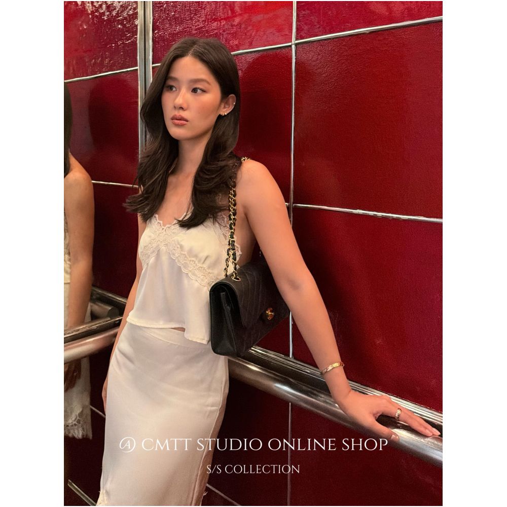 Currently available Nana s style niche French style relaxed halter neck top with delicate lace trim flattering the shoulders and neck perfect for a vacation image 4