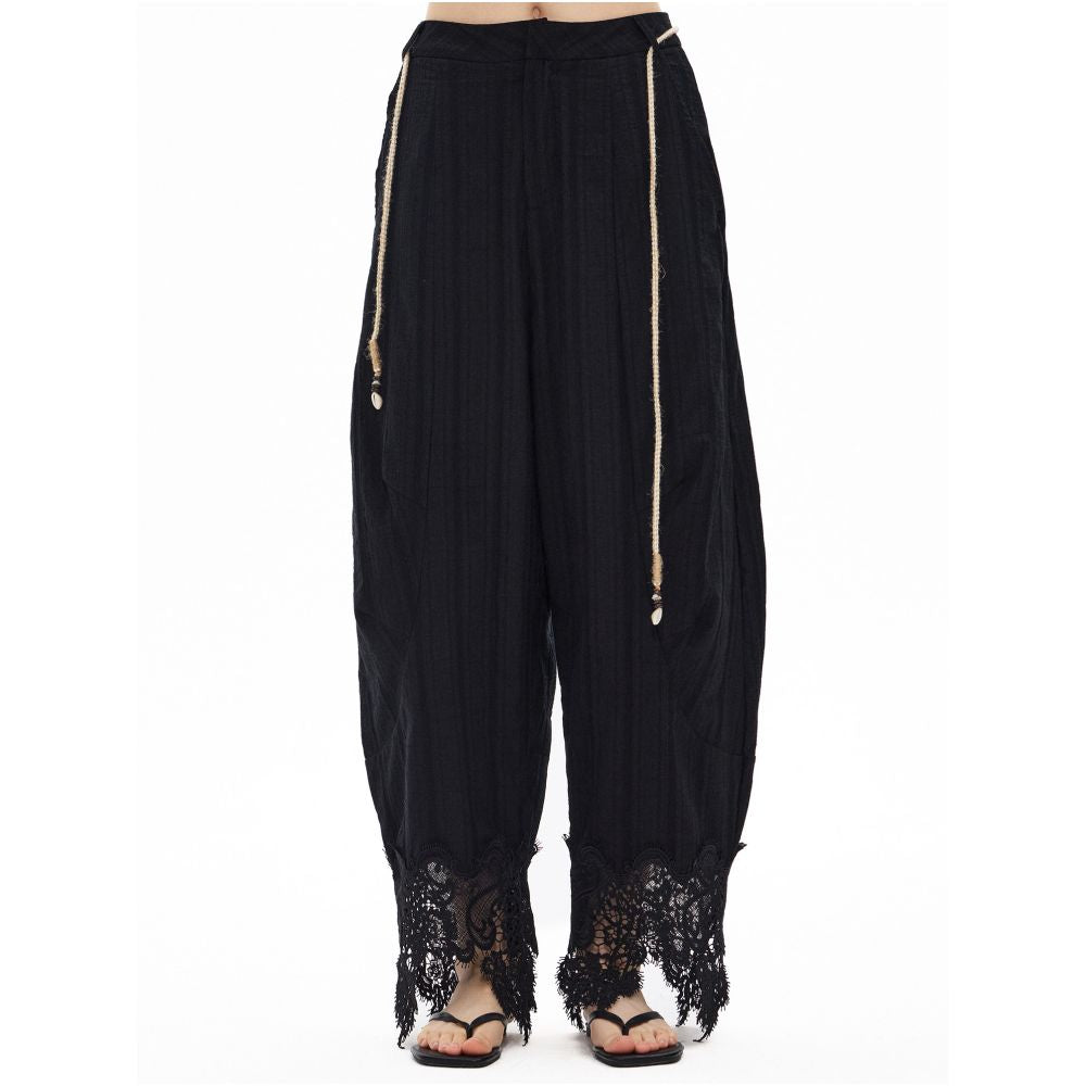 Furifuri Water Soluble Milk Silk Eyelash Lace Jacquard Curved Paratrooper Wide Leg Pants Off Shoulder Set image 1