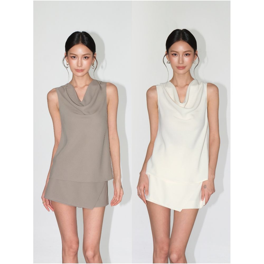 NEVA HU Radiant Dreamscape Elegant Sleeveless Vest Set with High Waist and Slimming A line Skirt and Pants image 0