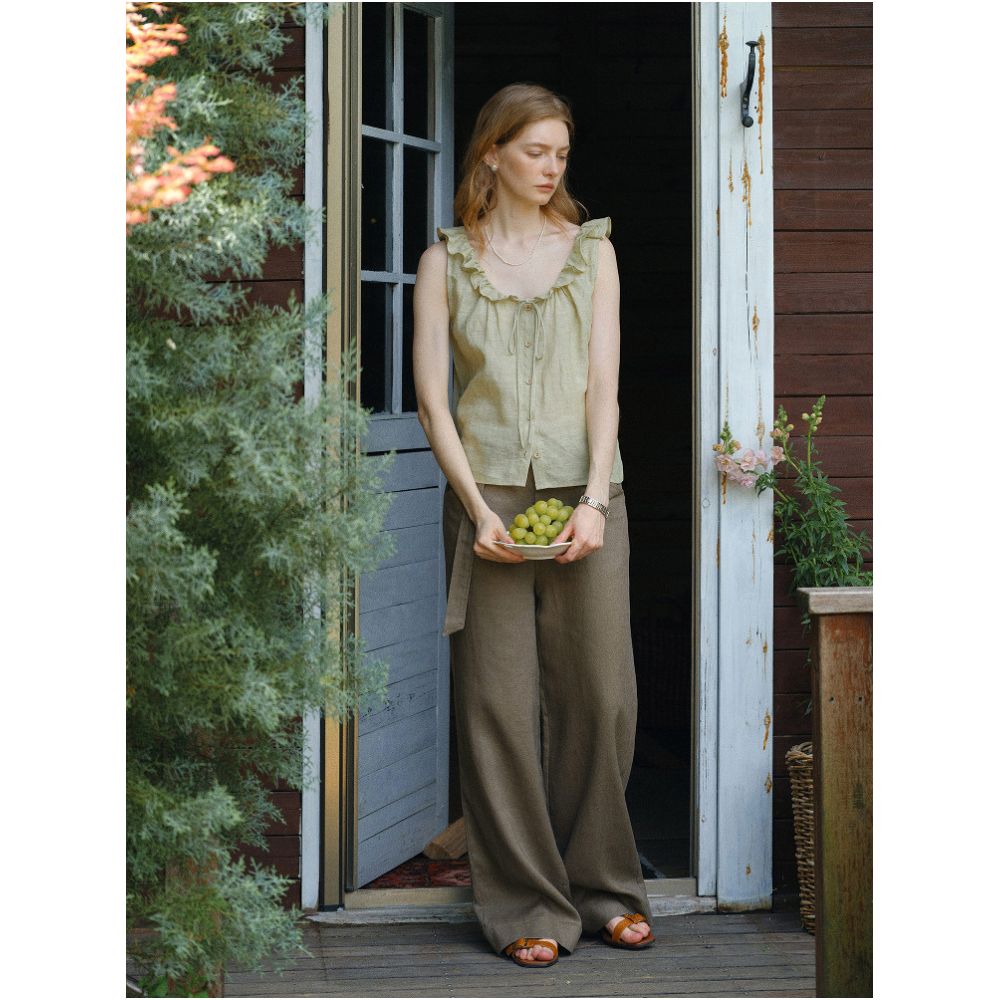 Clean Sense 100 Natural Linen Straight Leg Pants with Belt A Natural Grass Inspired Look image 0