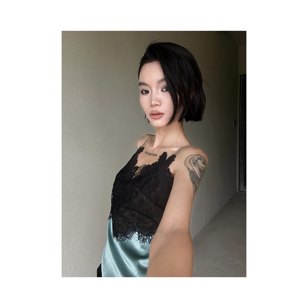 ASAYA7797 – Midnight Aqua Lace Camisole 🖤🩵