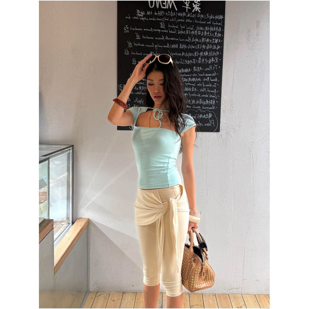 ASAYA7798 – Aqua Muse Tie-Neck Top 🩵✨