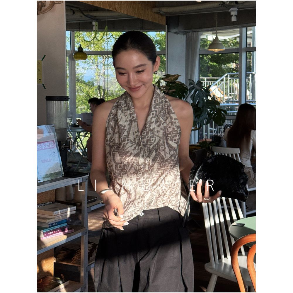 LiHuiEr Baiweixia Elegant Vacation Halter Neck Tank Top for Women 2026 New Style Sleeveless Top image 0