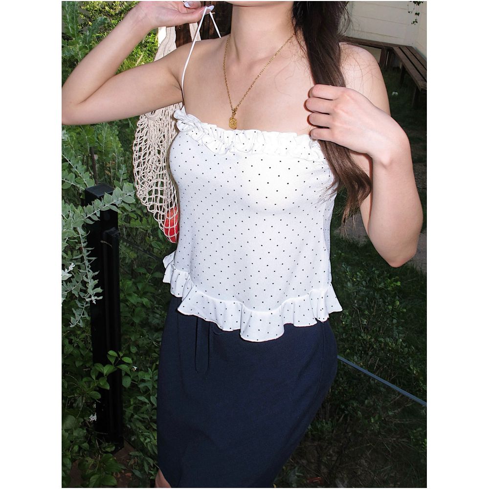 Lily Rose Wild Rose French Retro Polka Dot Camisole Vest for Women New Summer Style with Ruffled Trim Trim image 1