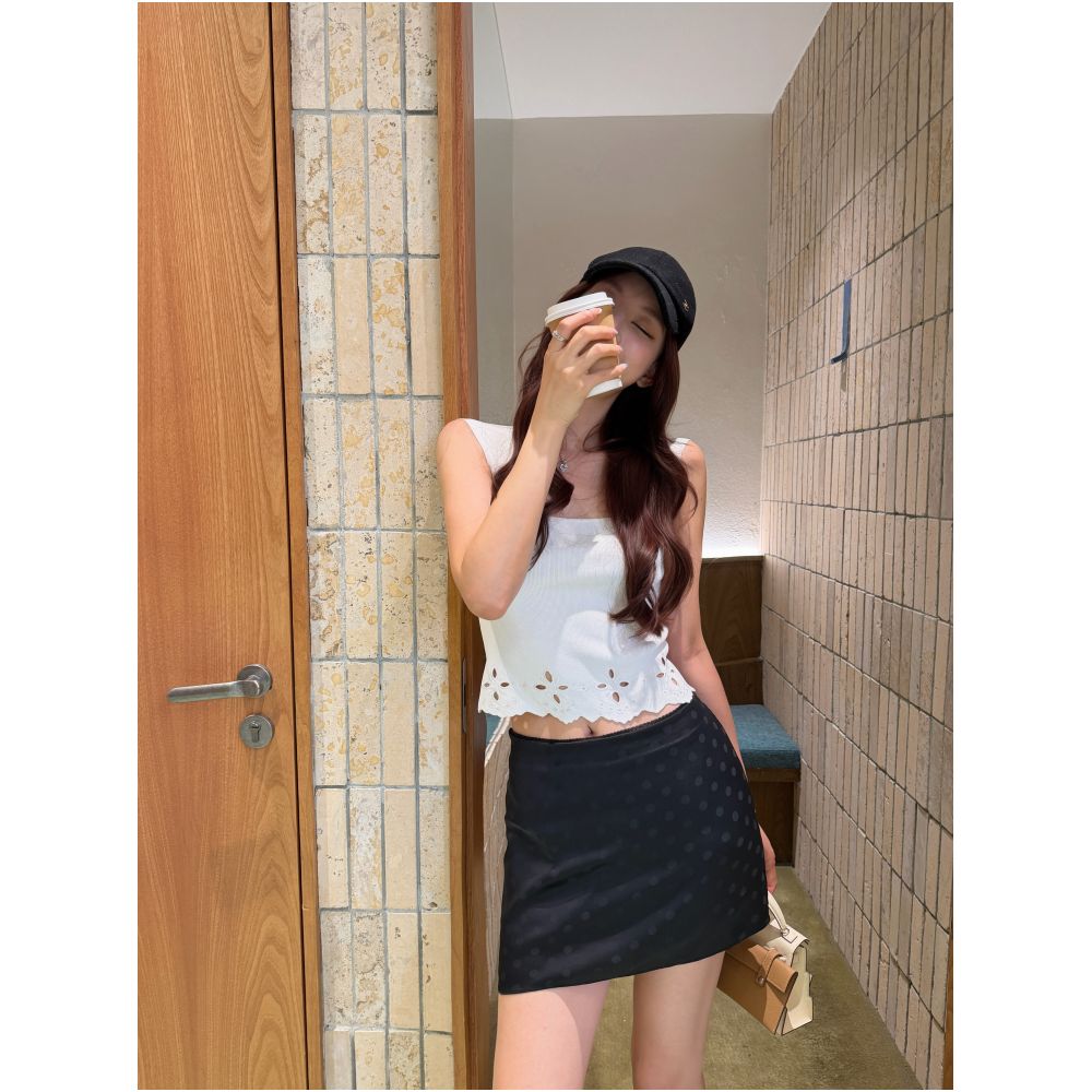 DailyDash s Youthful Kiss Summer Mini Air Conditioner Satin Glossy Polka Dot A line Skirt image 2