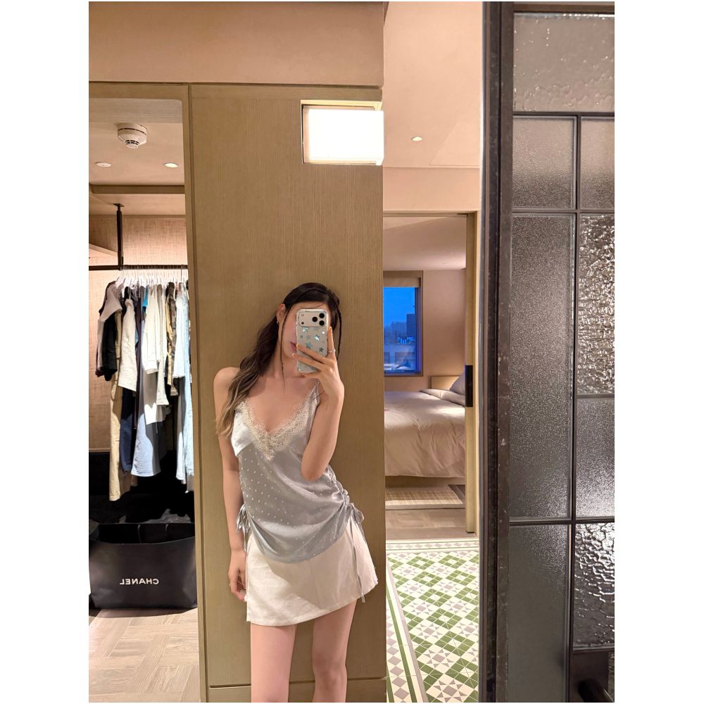 ASAYA7831 – Moonlight Satin Dot Top ✨🩶