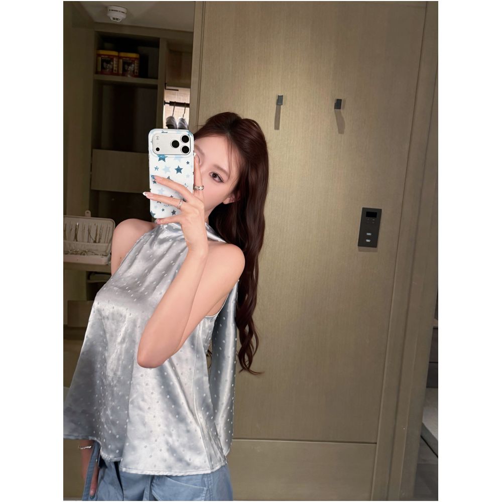 ASAYA7831 – Moonlight Satin Dot Top ✨🩶