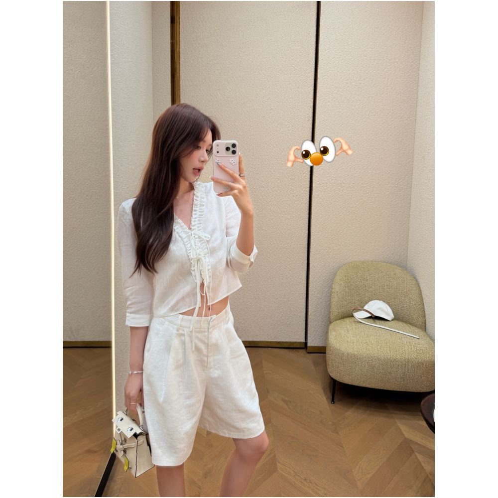 ASAYA7838 – Ivory Ruffle Linen Set 🤍✨