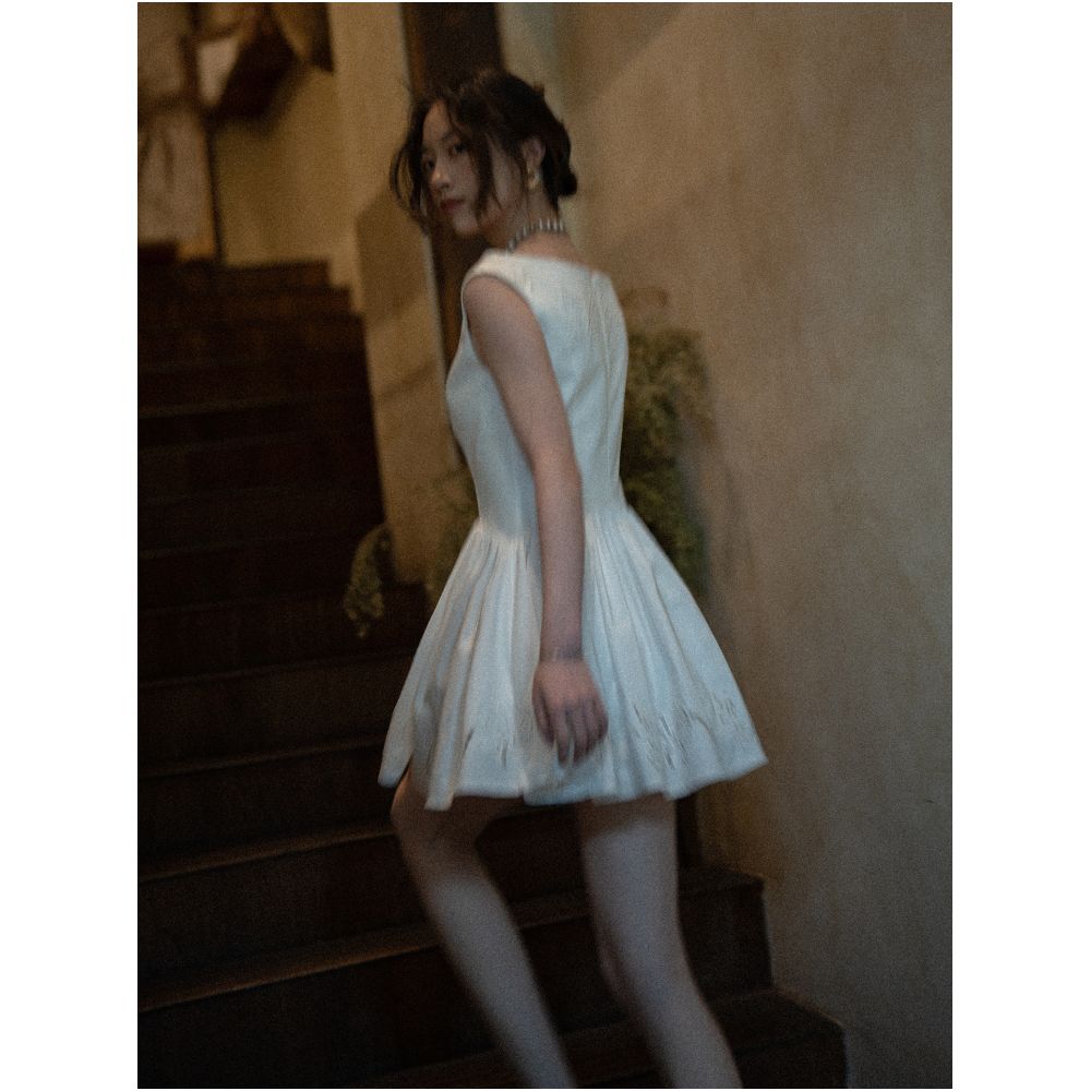 Texture Si Custom Made Ins Style Slim Fit Hollowed Out Embroidery French Elegance Off Shoulder Heavy Duty Waist Cinching Dress image 3