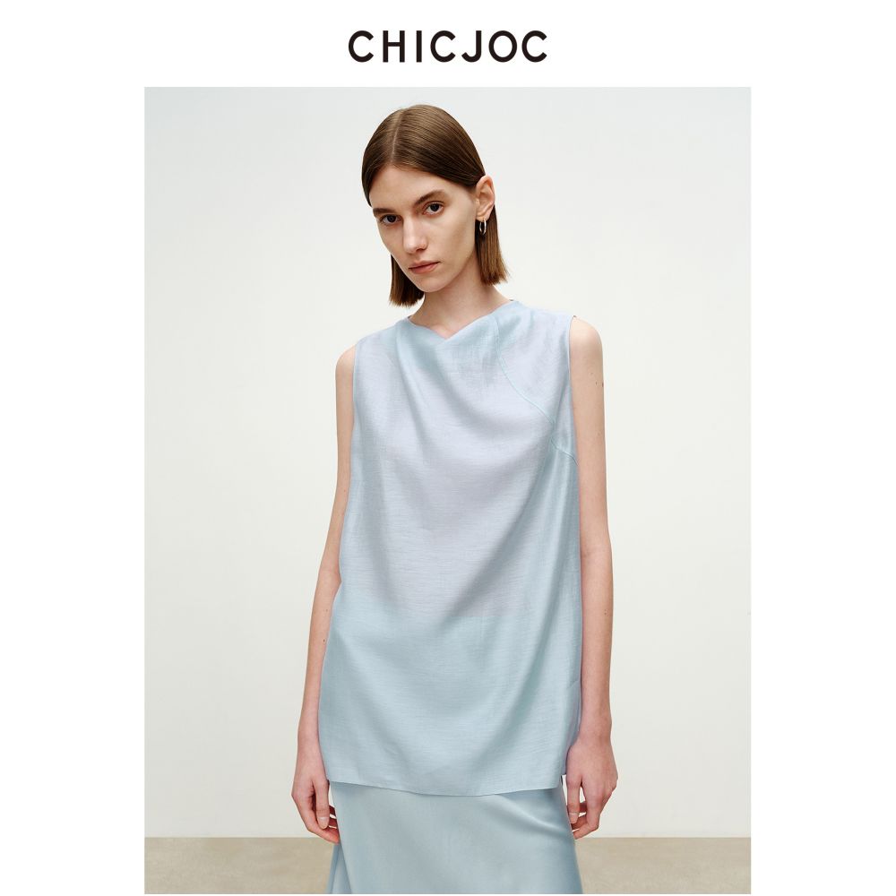 CHICJOC Special Offer Lightweight Sheer Crepe Acetate Linen Tencel Vest with Streamlined Casual Draped Neckline image 0