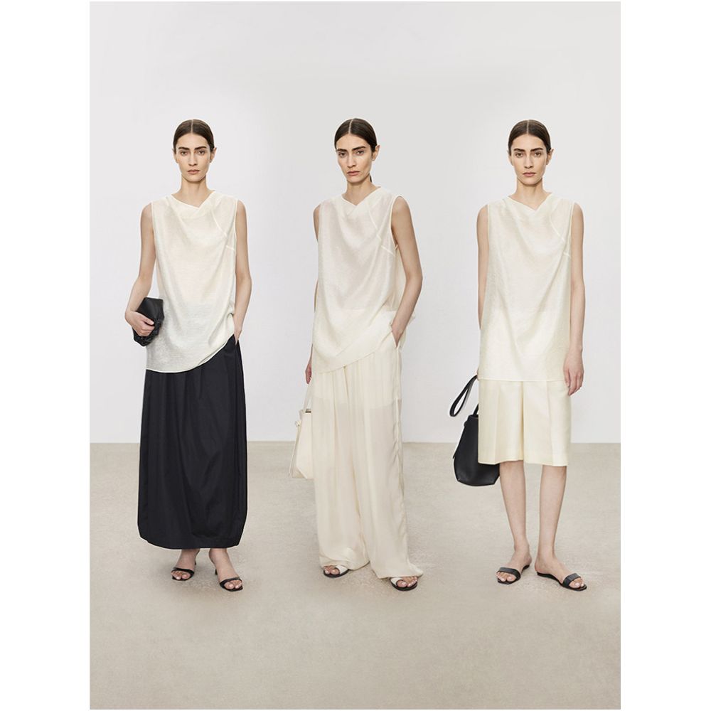 CHICJOC Special Offer Lightweight Sheer Crepe Acetate Linen Tencel Vest with Streamlined Casual Draped Neckline image 2