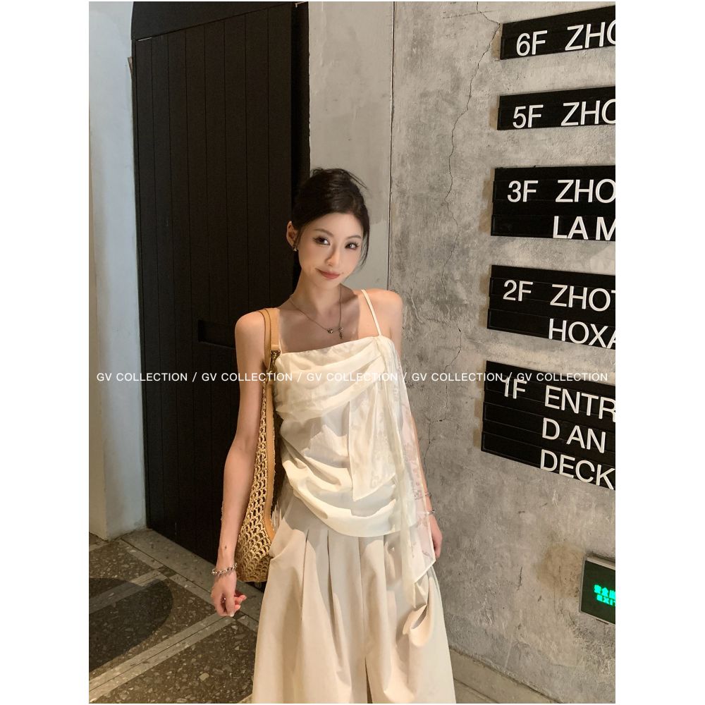 GV Big White Brother s Illusory and Breathable Ribbon Style Irregular Camisole Top A Versatile New Summer Style image 2