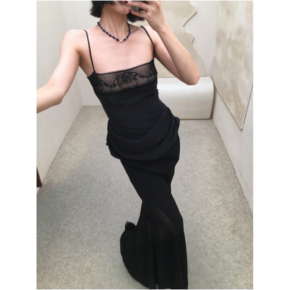 NALYSA s sophisticated black camisole top and Hepburn inspired pleated skirt two piece set exudes a mature and elegant aura image 0