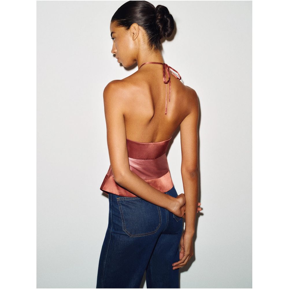 dissh niche design satin patchwork halter neck backless top sexy slim fit sleeveless camisole with elegant style image 2