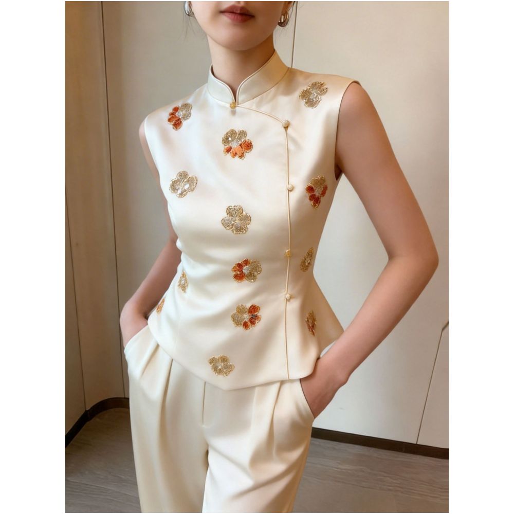 ASAYA7880 – Golden Blossom Cheongsam Vest 🌸✨