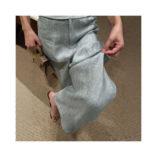 ASAYA7881 – Silver Shimmer Wide-Leg Pants ✨🩶