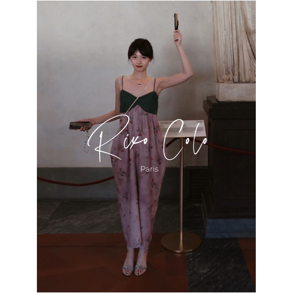 French RIXO COLO Dopamine Outfit French style Color blocked Slip Dress Summer Beach Vacation Maxi Dress image 1