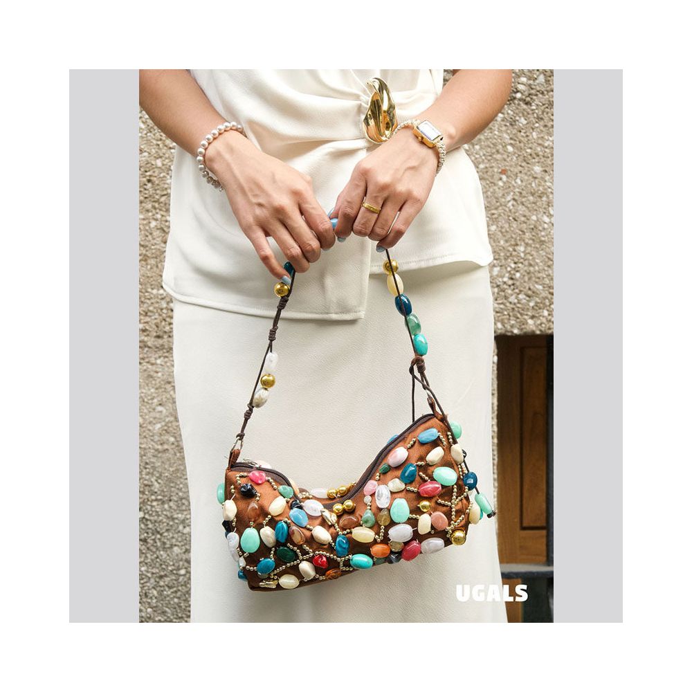ASAYA7892 – Colorful Gemstone Beaded Shoulder Bag 💎🌈