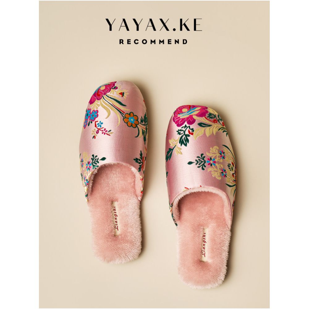 Women s embroidered silk cotton slippers for autumn and winter home indoor style Chinese ethnic style non slip plush warm slippers image 0