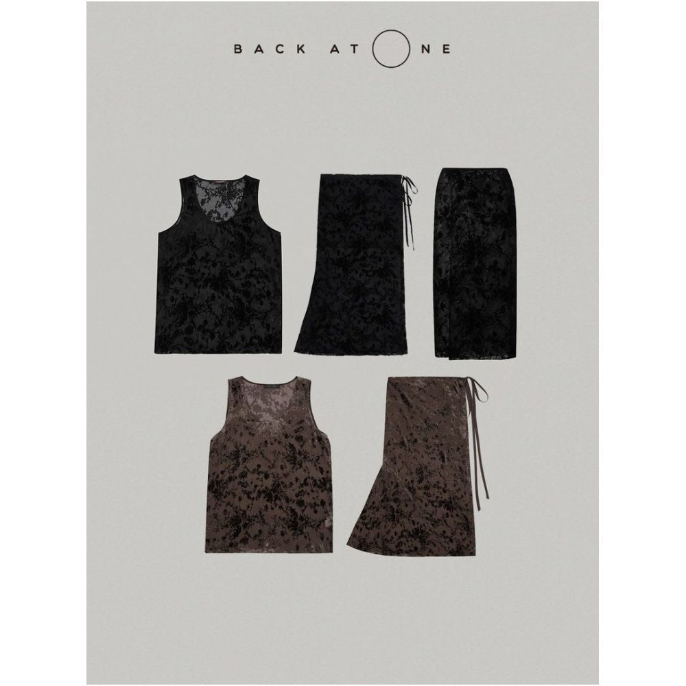 BACKATONE Wild Rose Silk Burnout Set Mulberry Silk Skirt Mid Waist Lace H Line Minimalist Style image 0