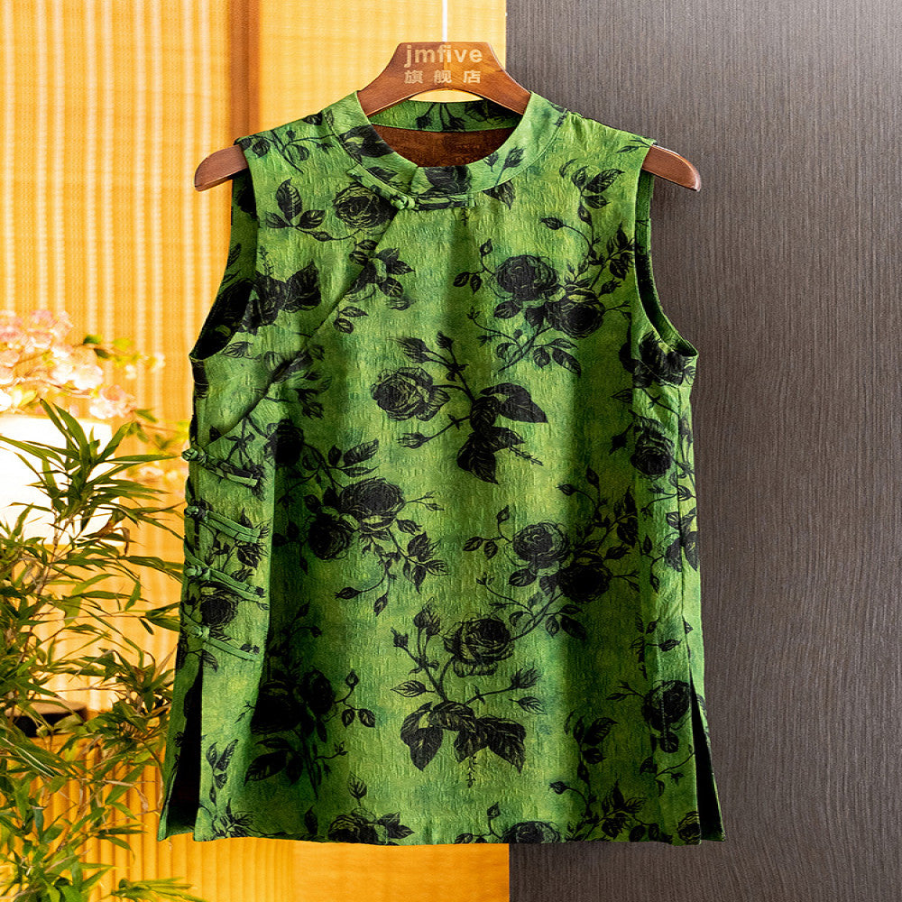 New Chinese style fashionable and elegant silk jacquard dress for women in summer 2025 retro temperament stand up collar vest skirt image 3