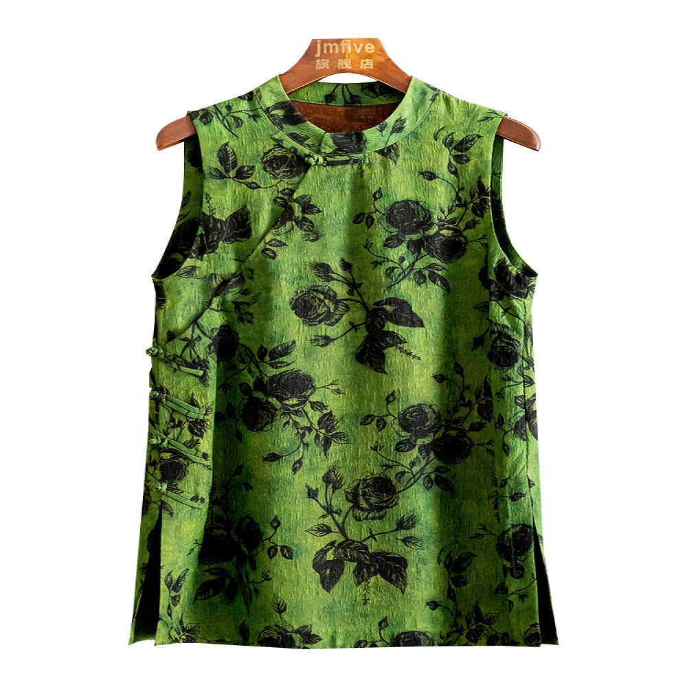 New Chinese style fashionable and elegant silk jacquard dress for women in summer 2025 retro temperament stand up collar vest skirt image 5